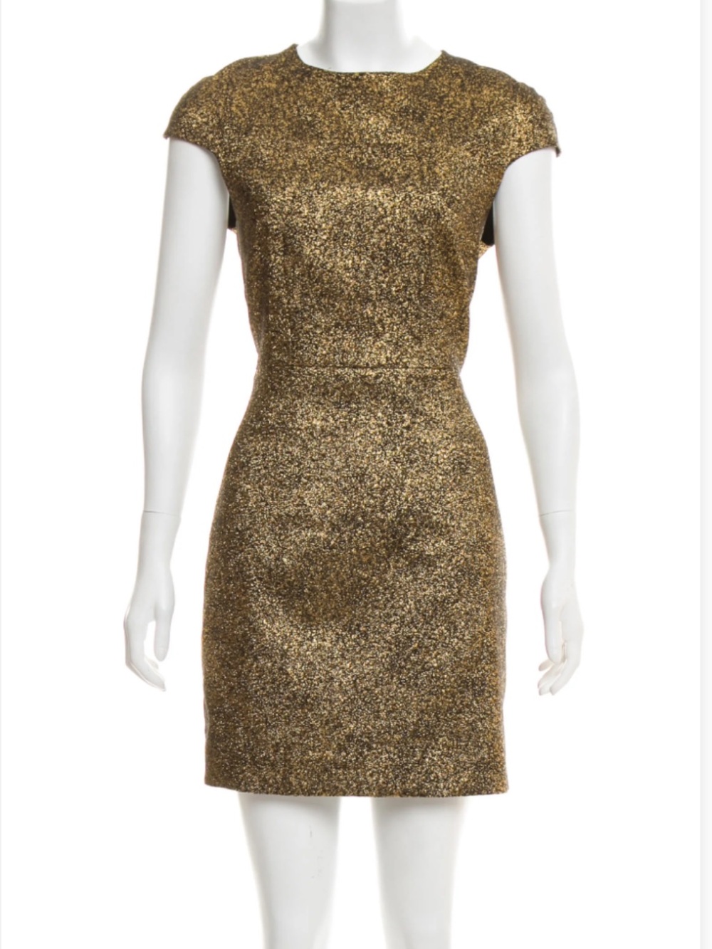 Diane Von Furstenberg Gold Metallic Cap-Sleeve Mini Dress